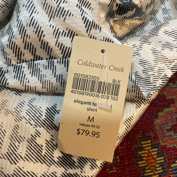 NWT Coldwater Creek Ivory Black Ruffle Silky Blouse ~ M 10/12 - Picture 5 of 5